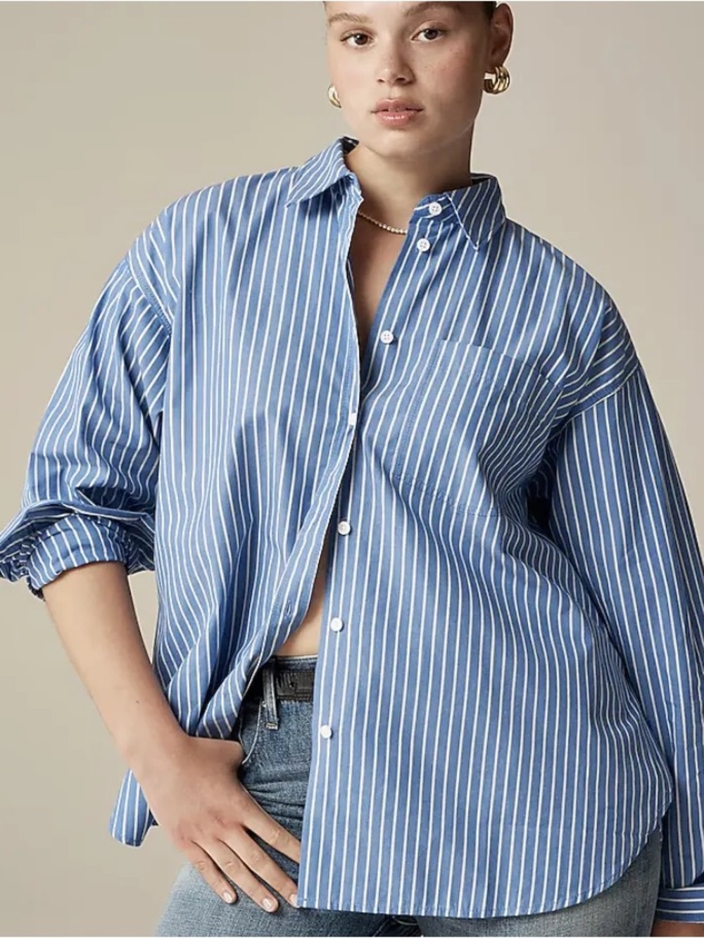 Cider Women’s Striped Linen Blend Button Down Shirt Blue 1XL New